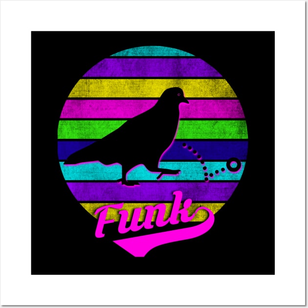 Pigeons Playing Ping Pong Funk Vintage Neon Sunset Wall Art by GypsyBluegrassDesigns